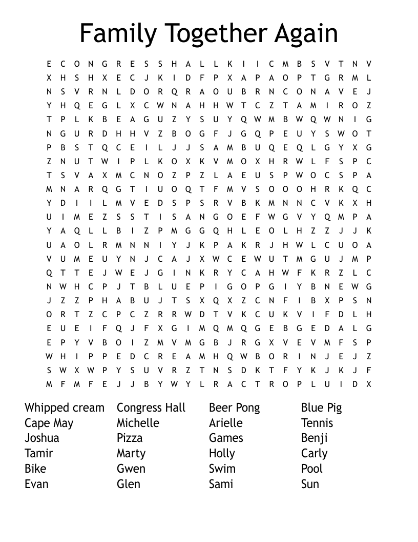 Family Together Again Word Search