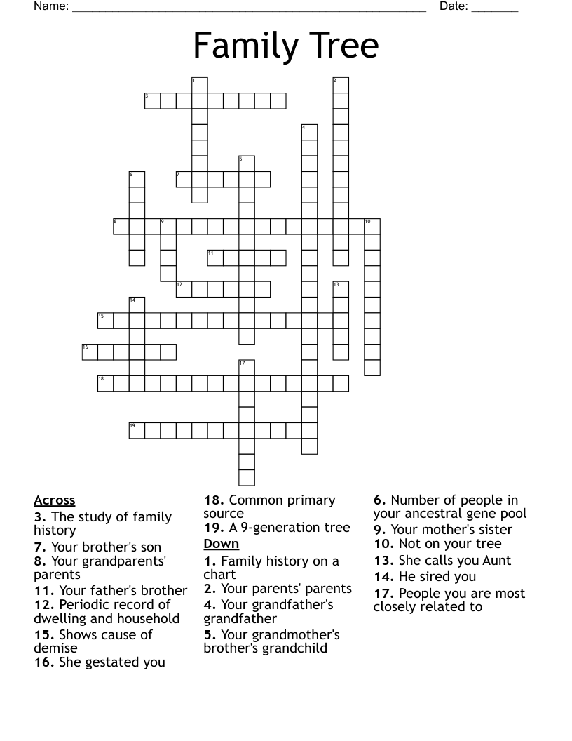 Family Tree Crossword
