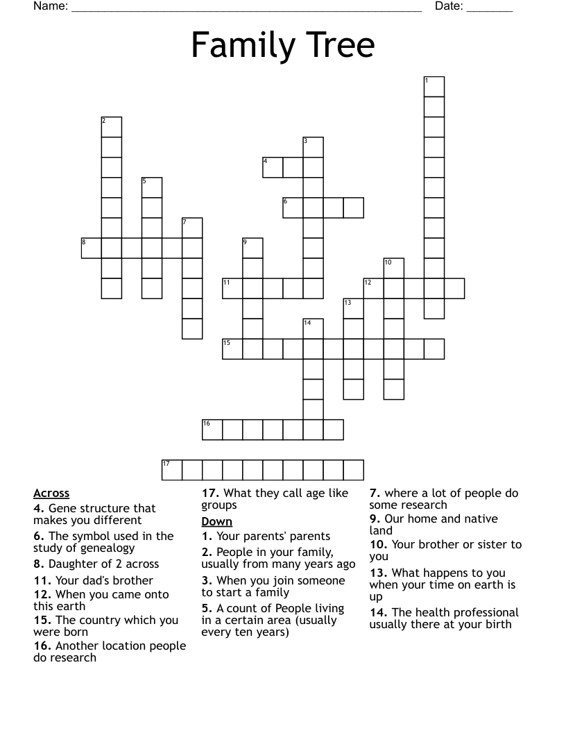 Family Tree Crossword
