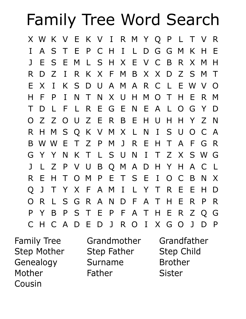 Family Tree Word Search