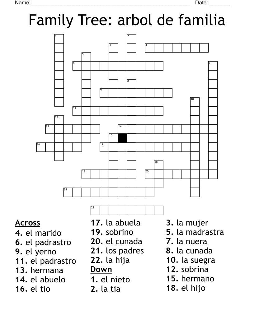 Family Tree: arbol de familia  Crossword