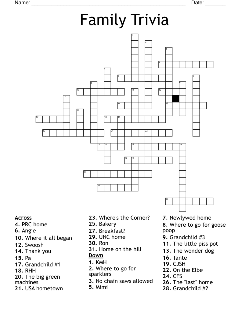 Family Trivia Crossword