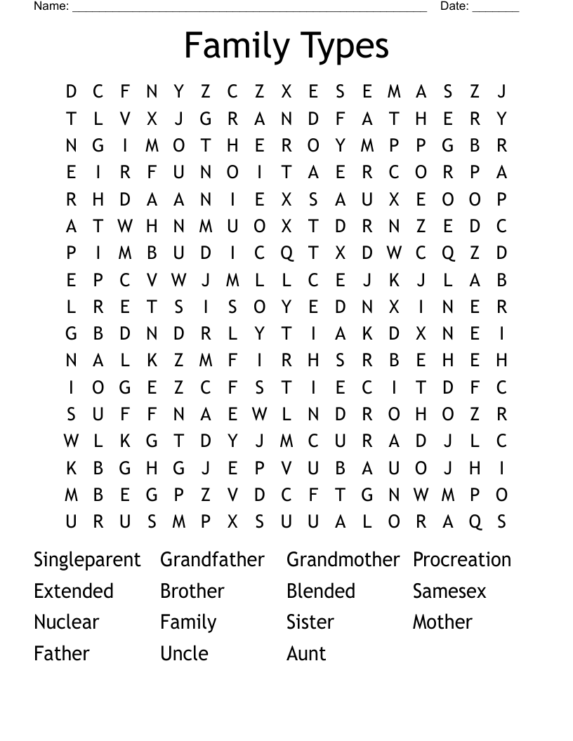 Family Types Word Search