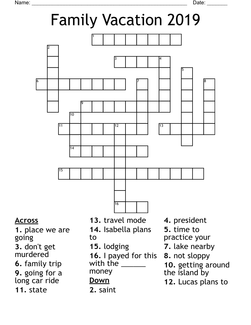 Family Vacation 2019 Crossword