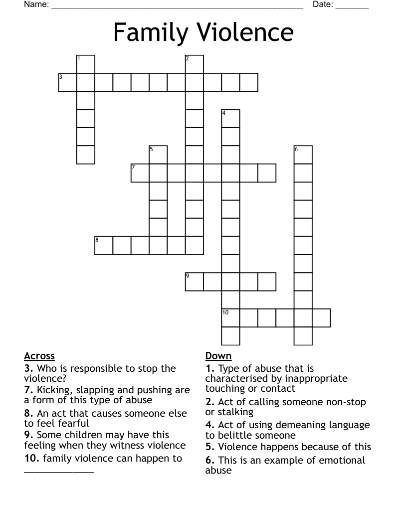 Family Violence Crossword