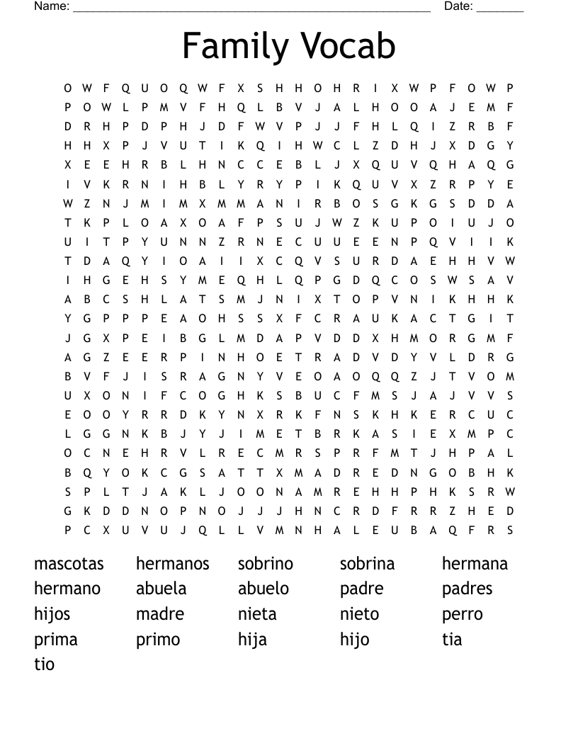 Family Vocab Word Search