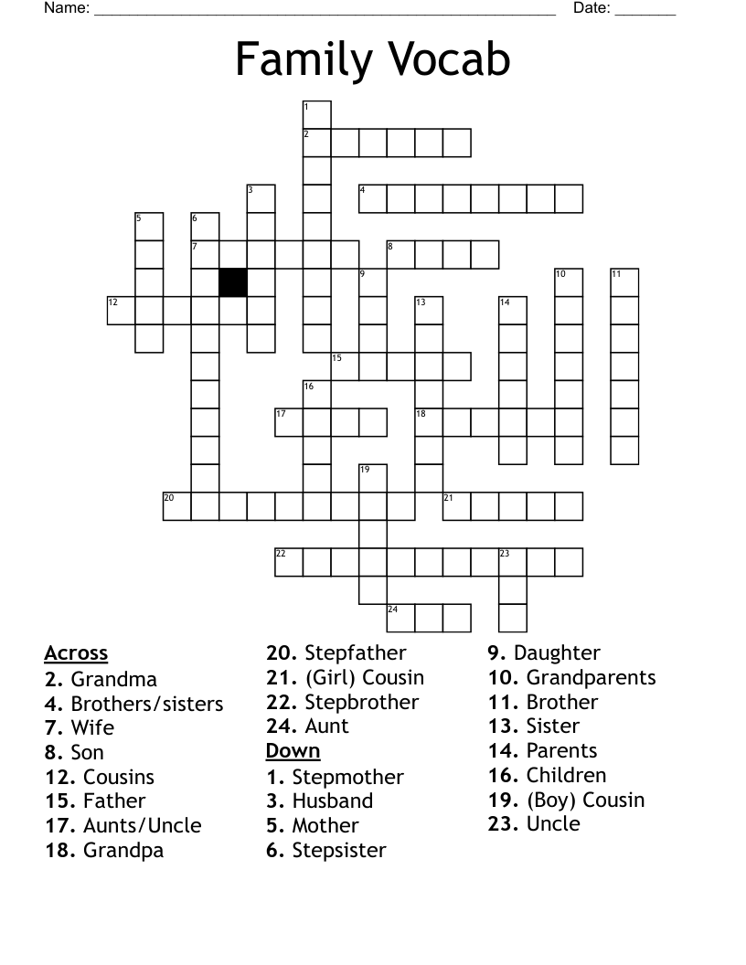 Family Vocab Crossword