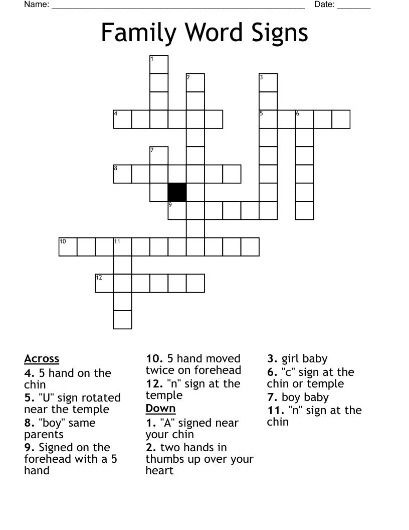 Family Word Signs Crossword