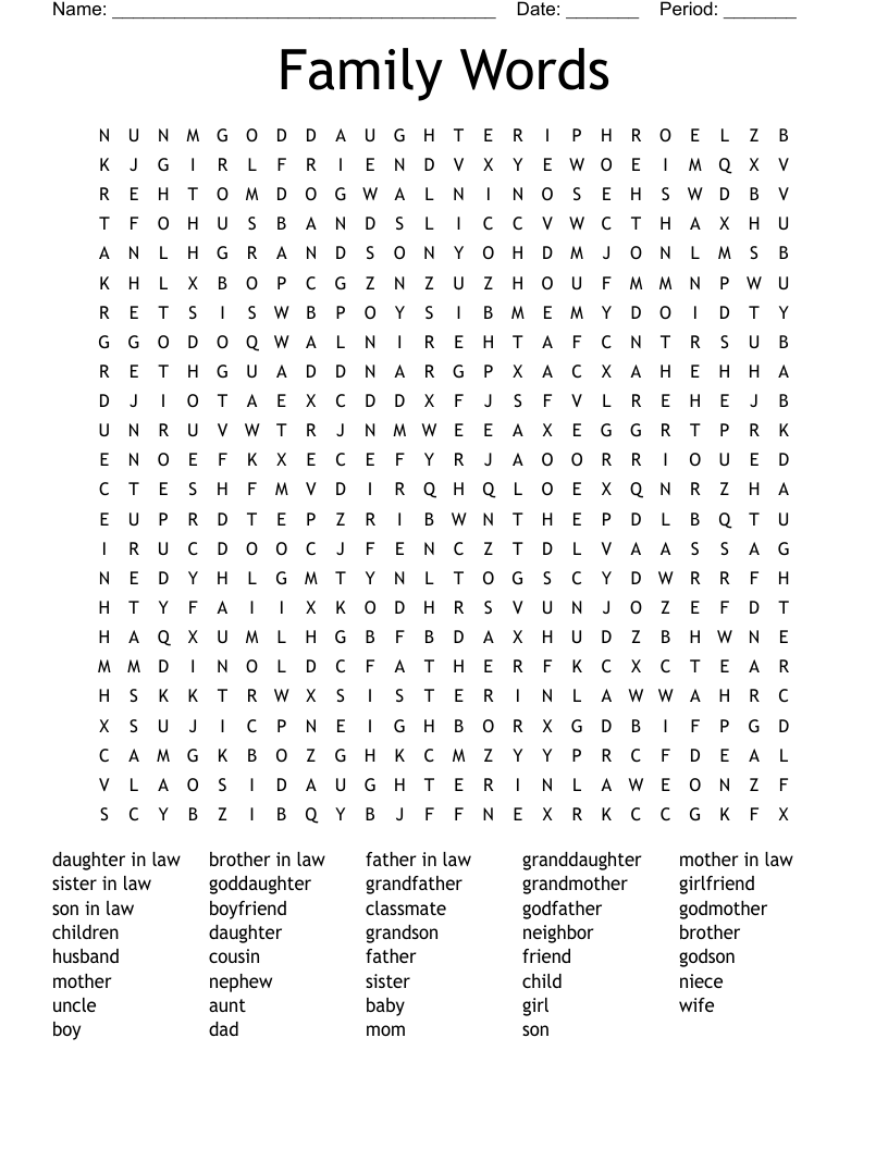 Family Words Word Search