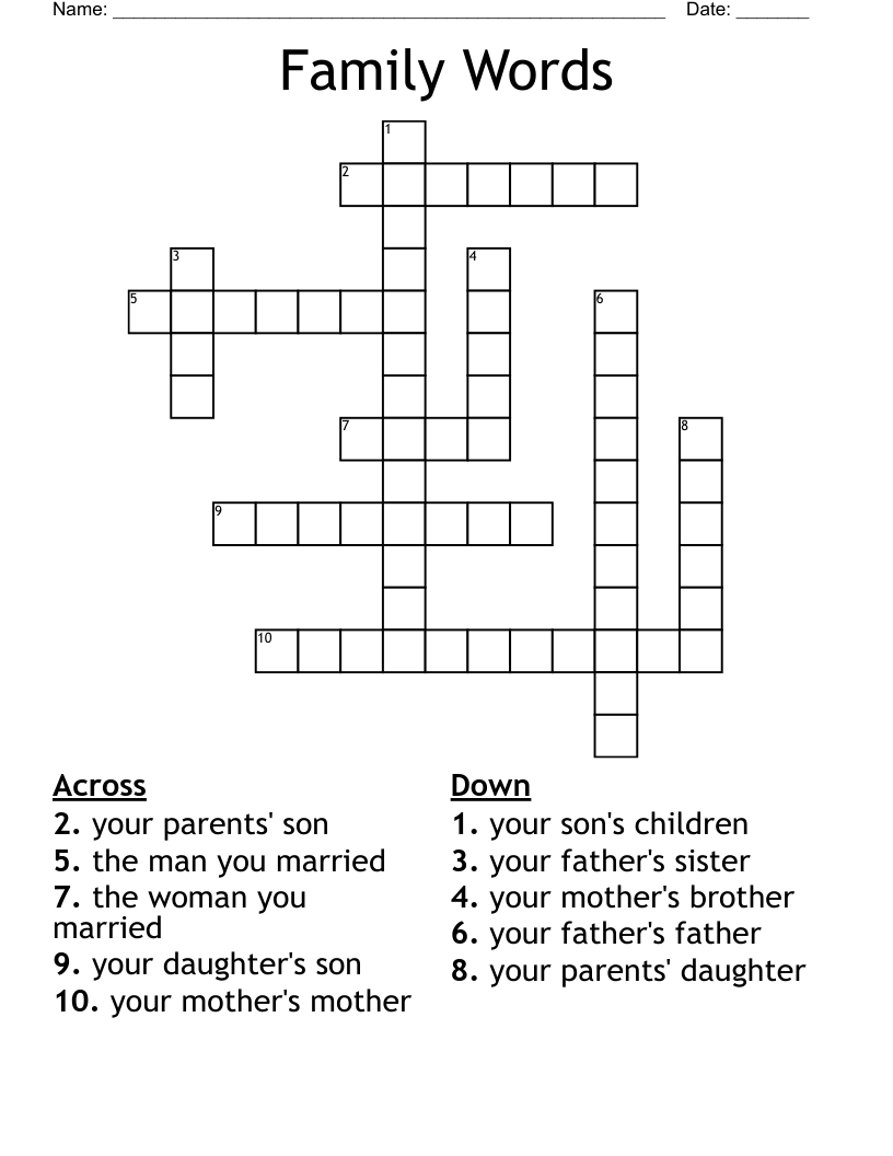 Family Words Crossword