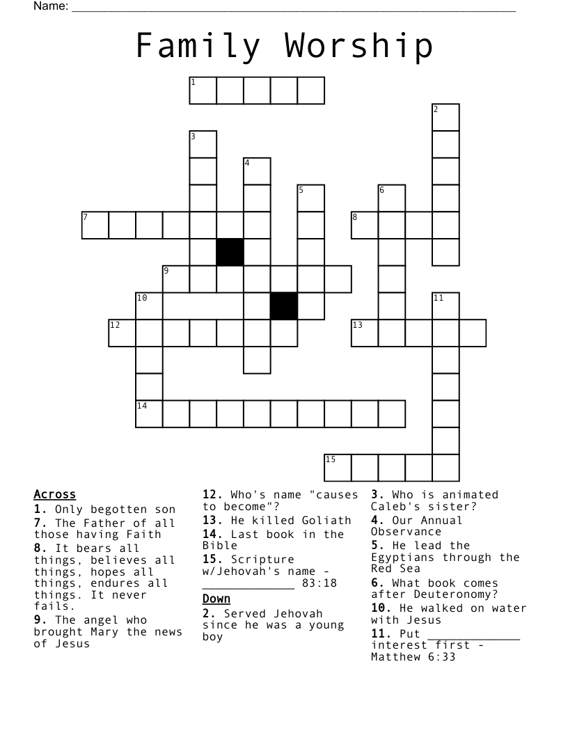 Family Worship Crossword