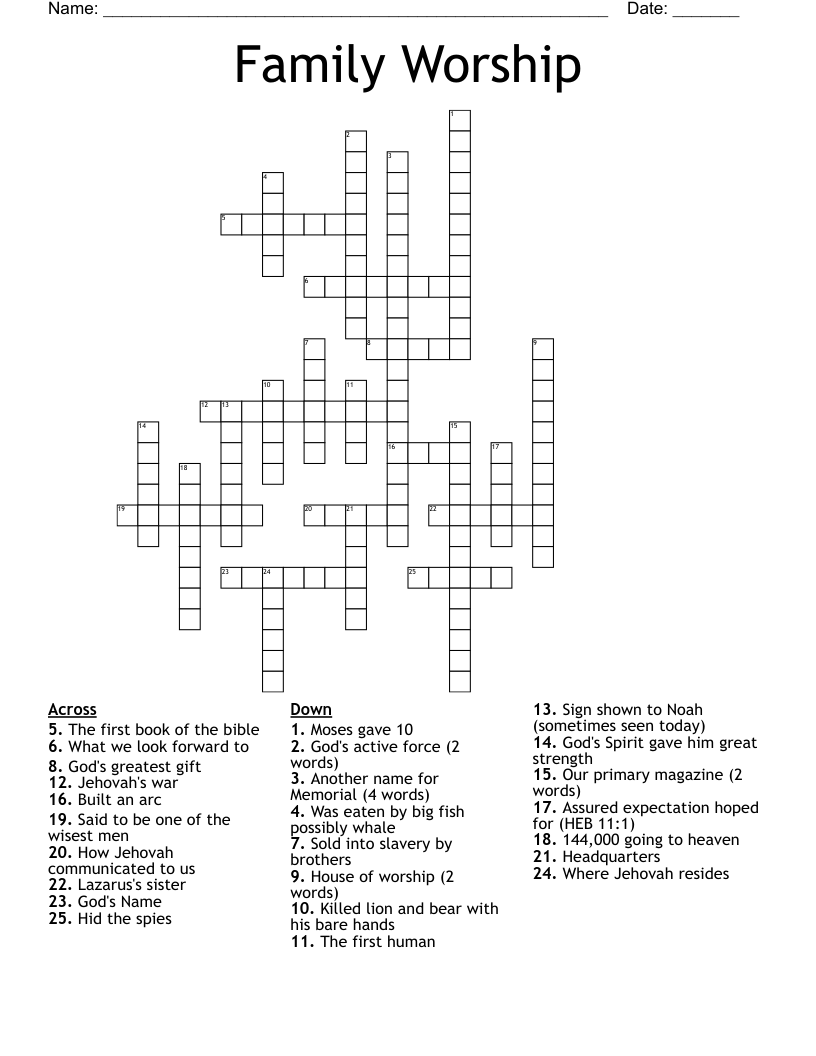 Family Worship Crossword
