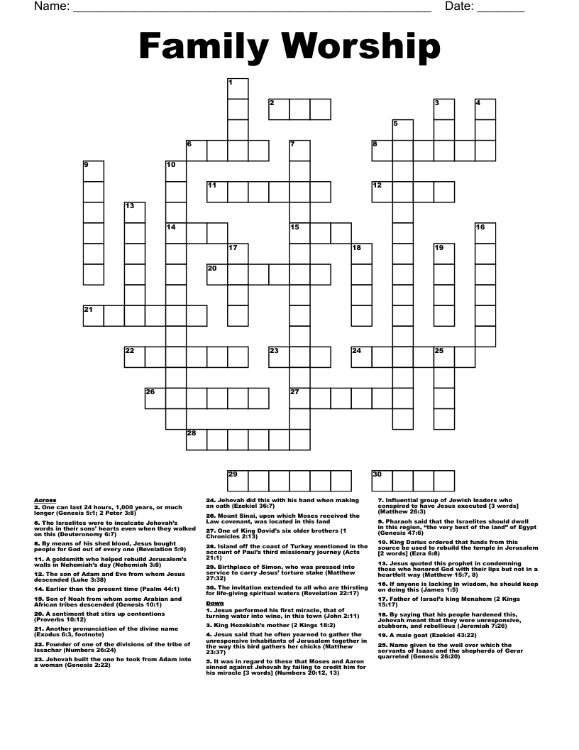 Family Worship Crossword