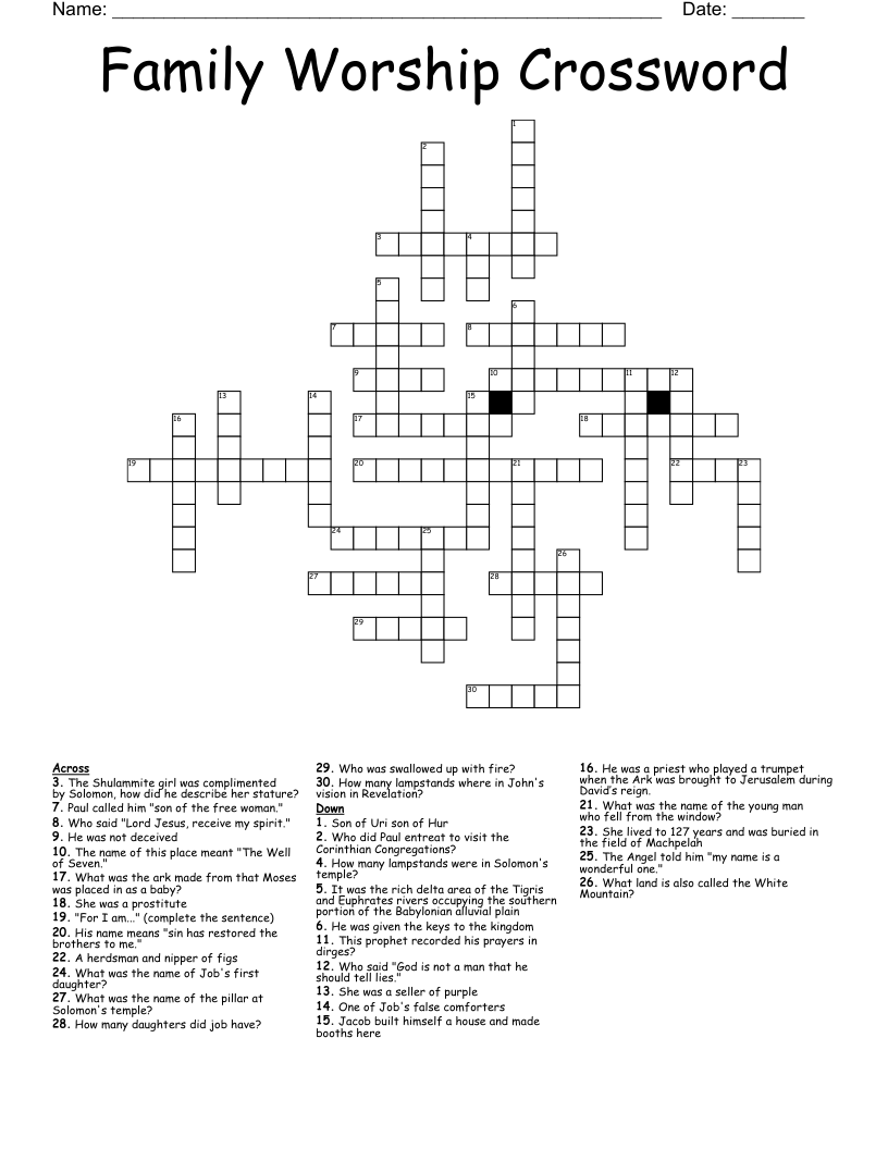 Family Worship Crossword