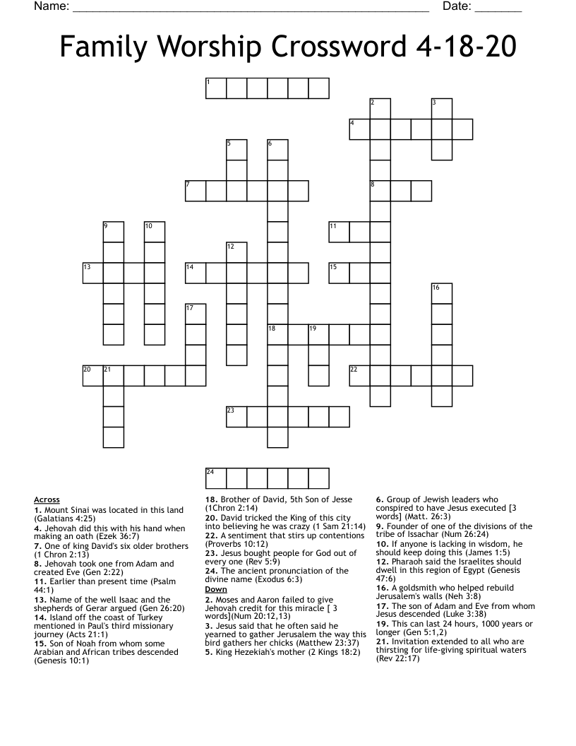 Family Worship Crossword 4-18-20