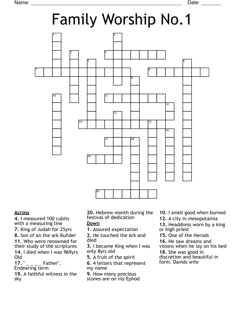 Family Worship No.1 Crossword