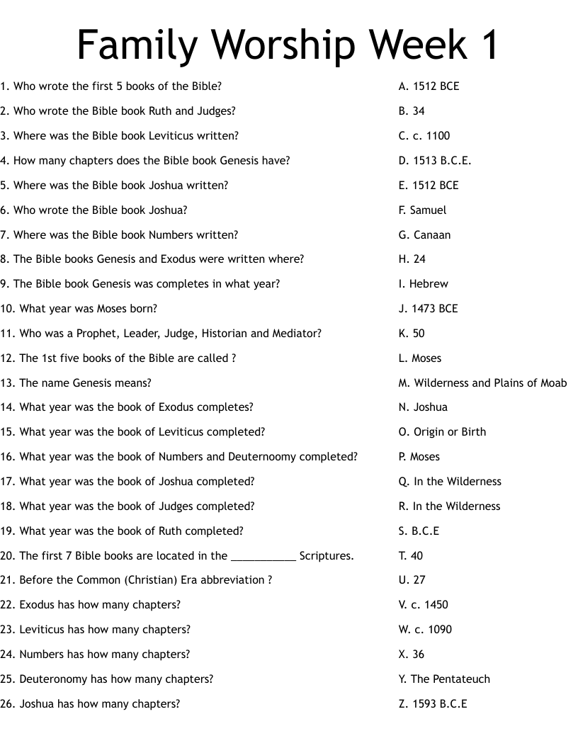 Family Worship Week 1 Worksheet
