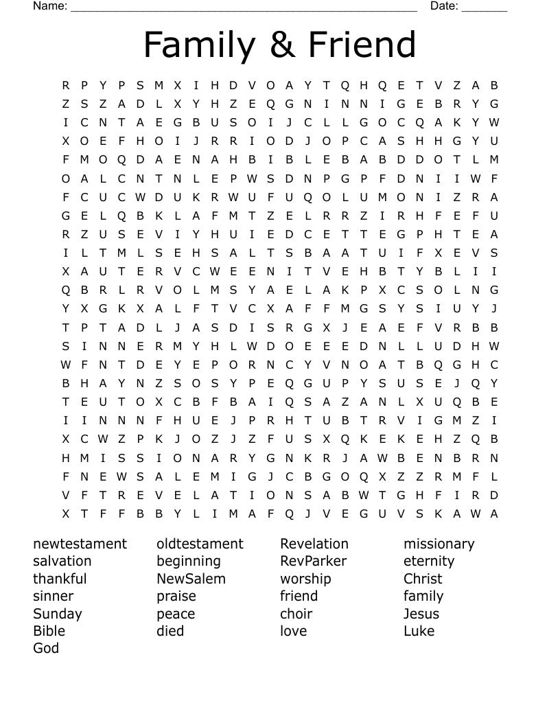 Family & Friend Word Search
