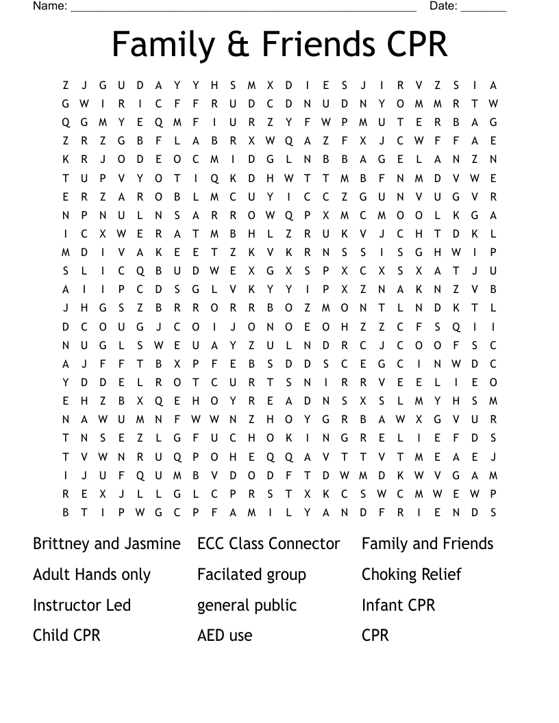 Family & Friends CPR Word Search