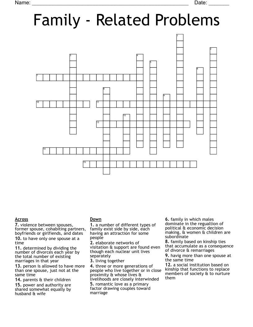 Family - Related  Problems Crossword