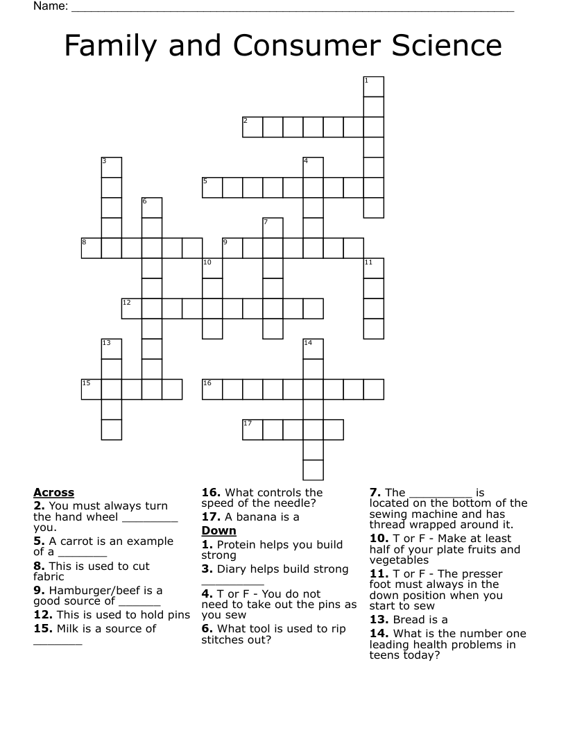 Family and Consumer Science  Crossword