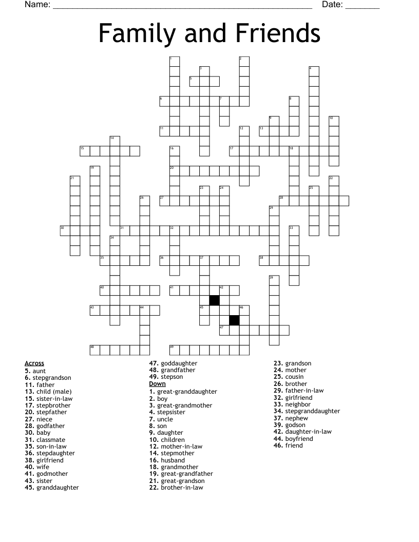 Family and Friends Crossword