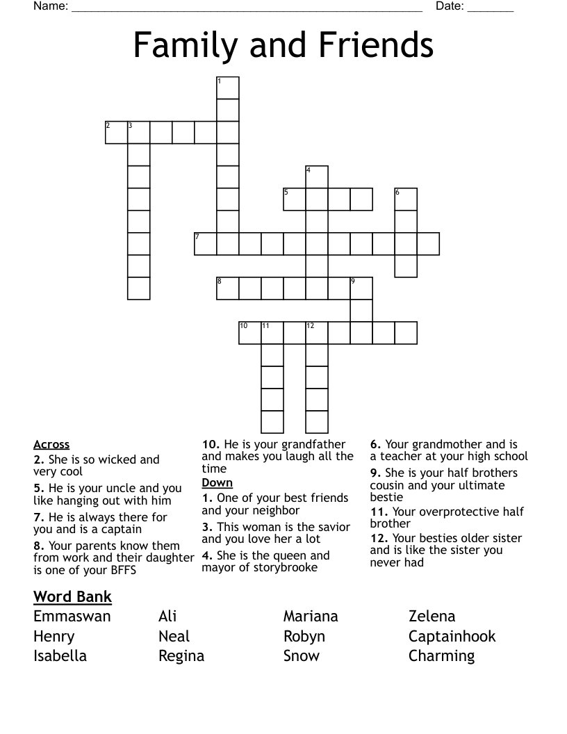 Family and Friends Crossword