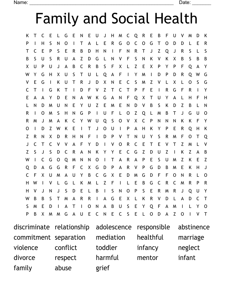 Family and Social Health Word Search