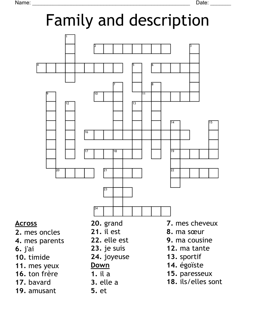 Family and description Crossword