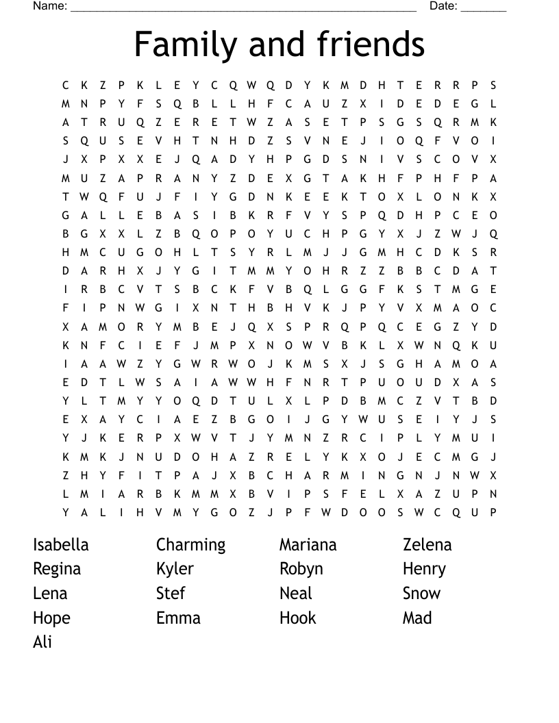 Family and friends Word Search
