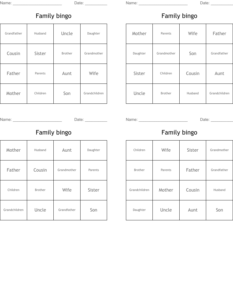 Family bingo