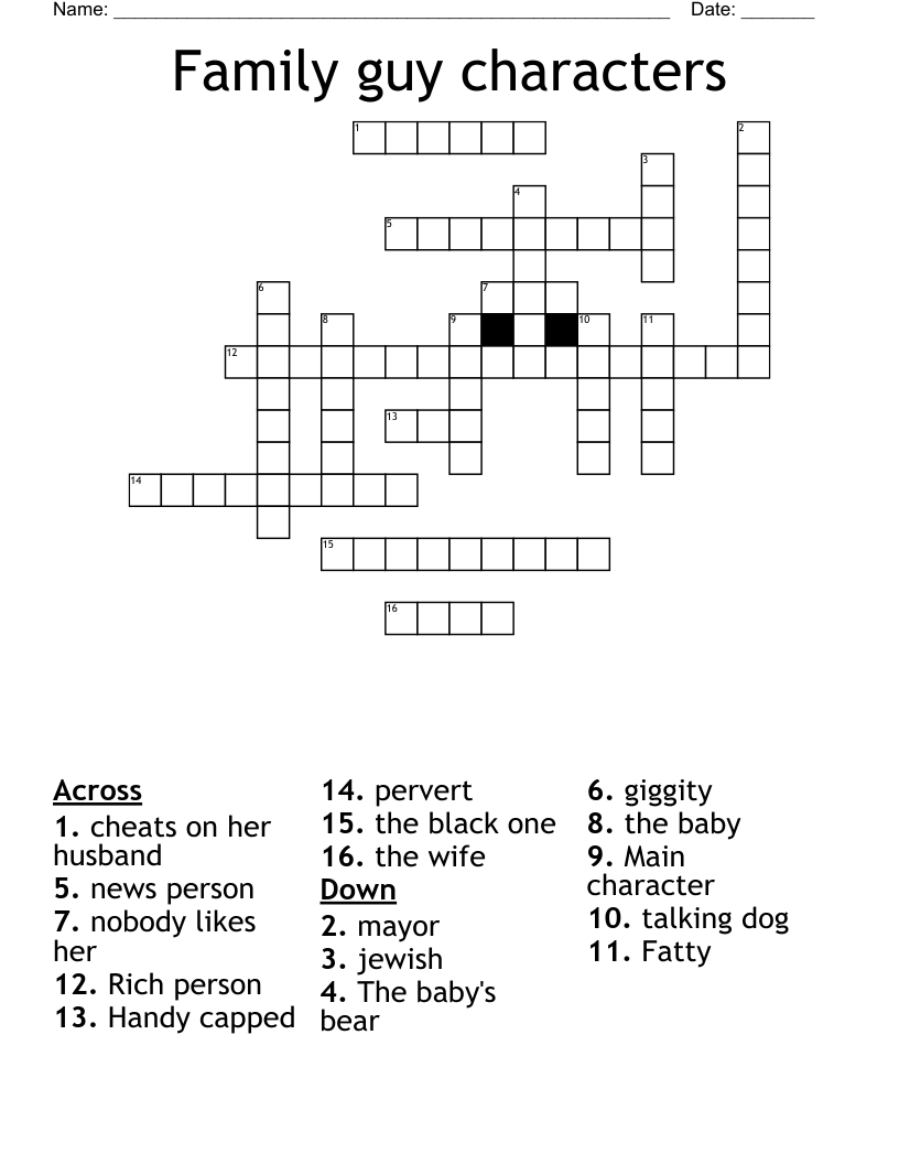 Family guy characters Crossword