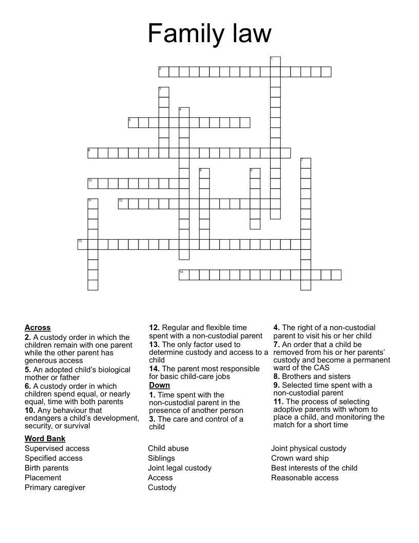 Family law  Crossword