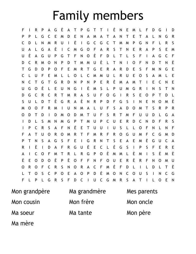 Family members Word Search