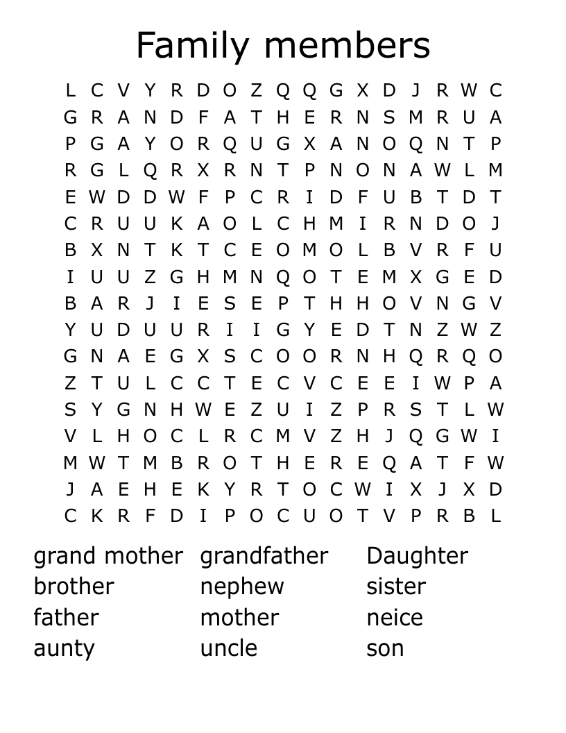 Family members Word Search