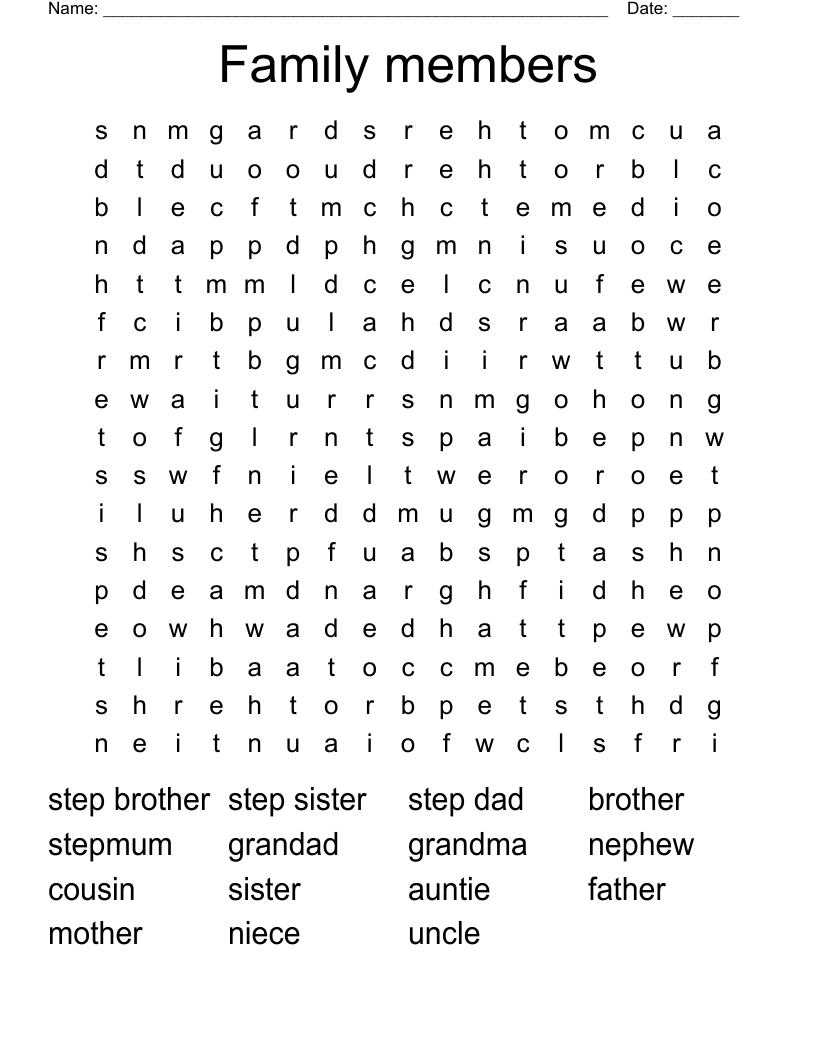 Family members Word Search