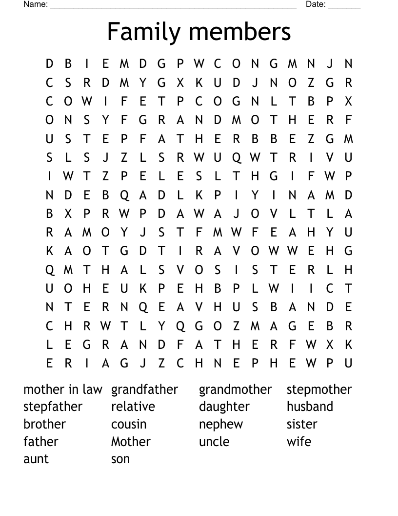 Family members Word Search