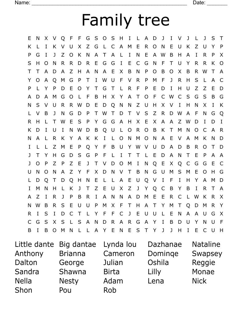 Family tree Word Search
