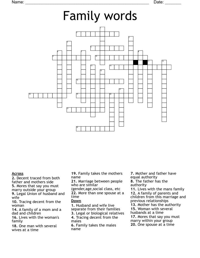 Family words  Crossword