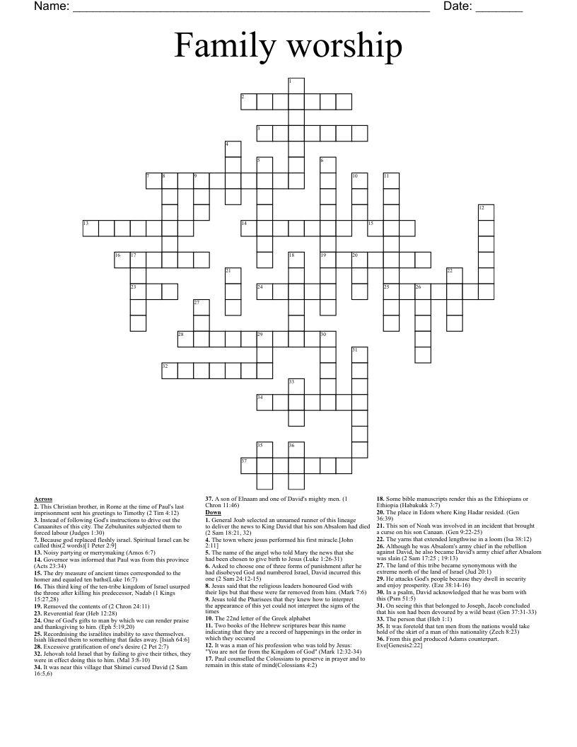 Family worship  Crossword