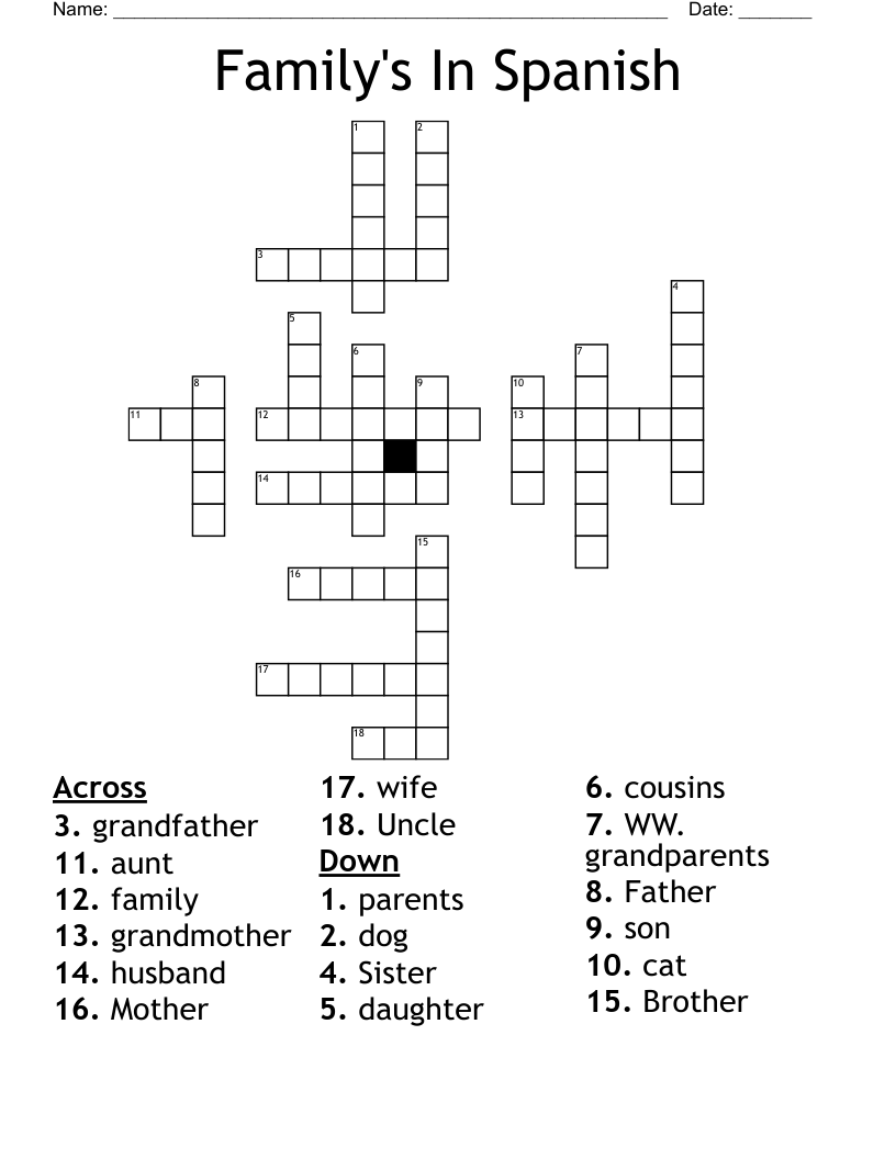 Family's In Spanish Crossword