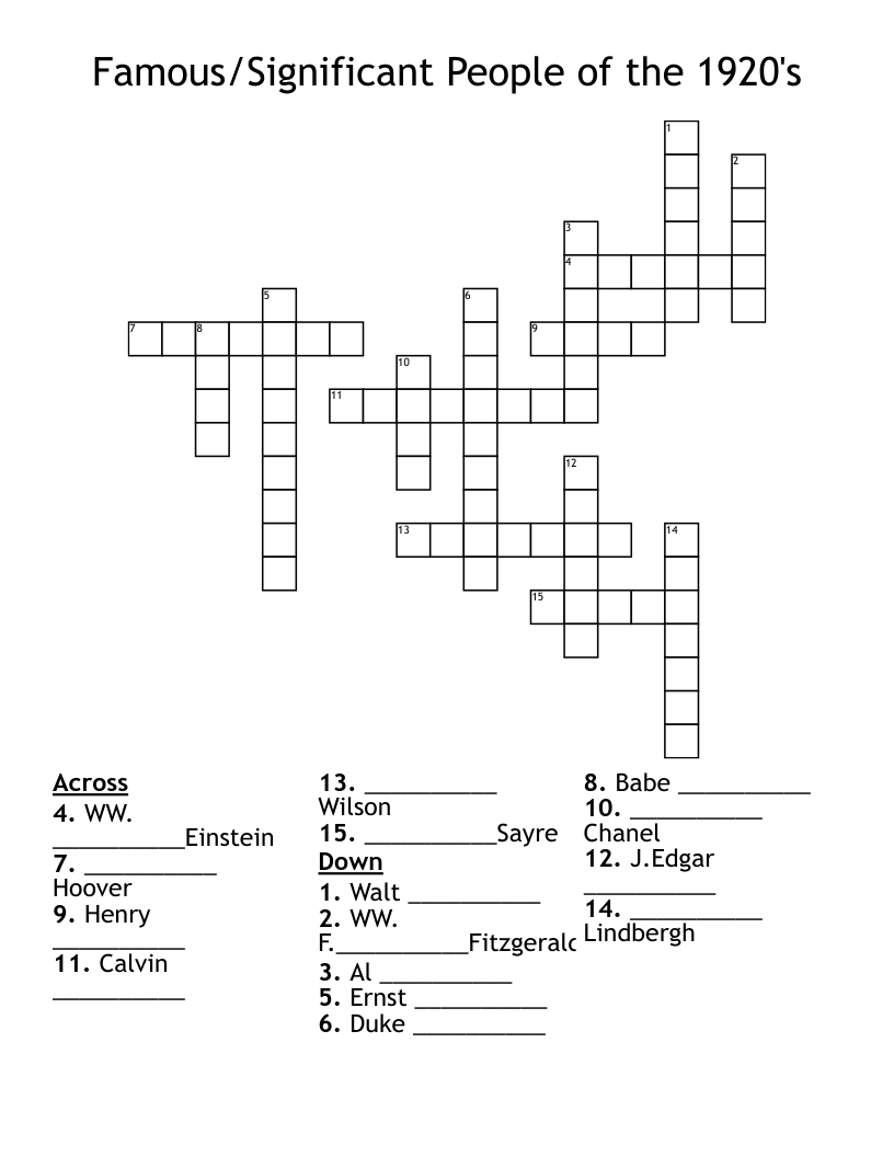 Famous/Significant People of the 1920's Crossword