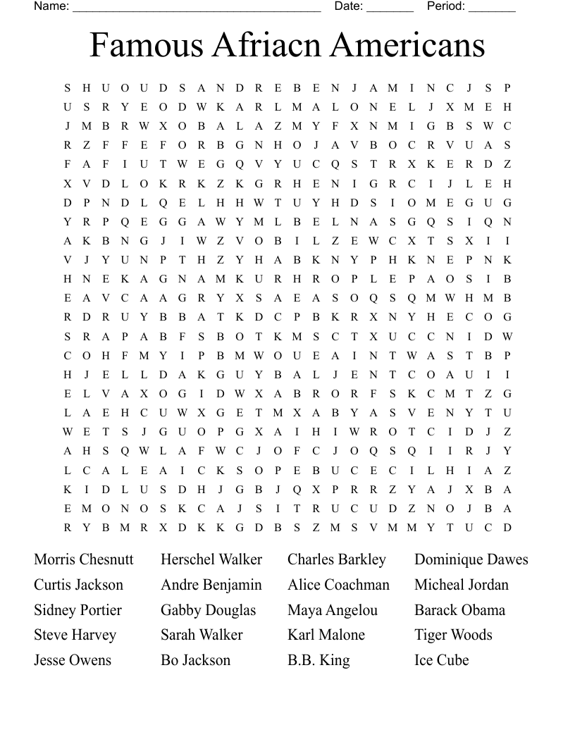 Famous Afriacn Americans Word Search