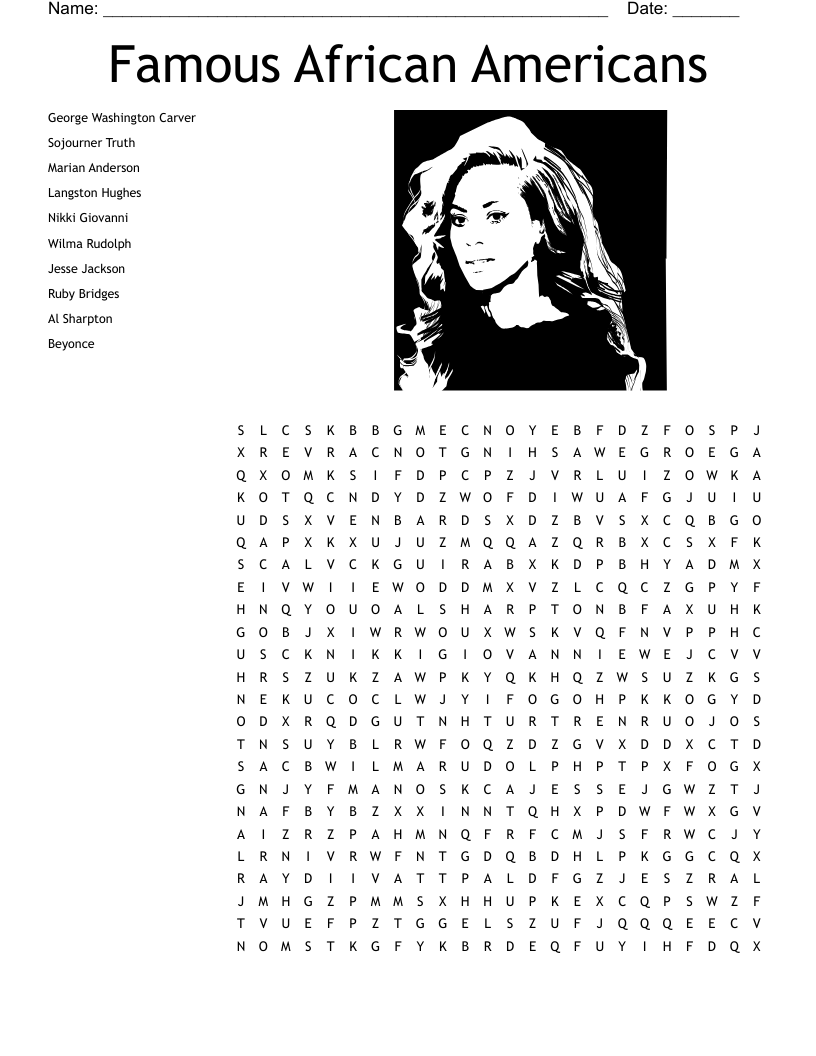 Famous African Americans Word Search