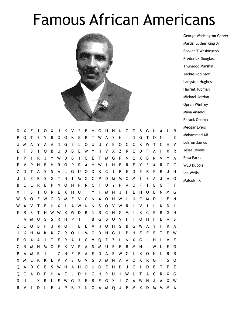 Famous African Americans Word Search