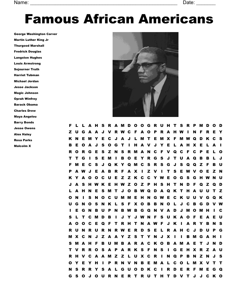 Famous African Americans Word Search