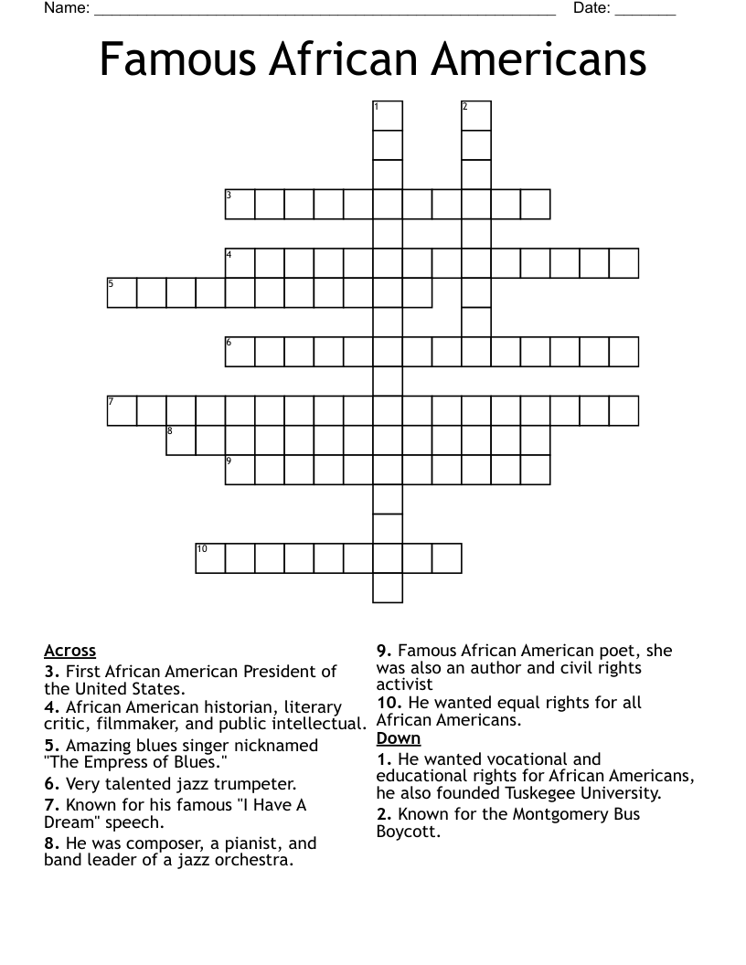 Famous African Americans Crossword