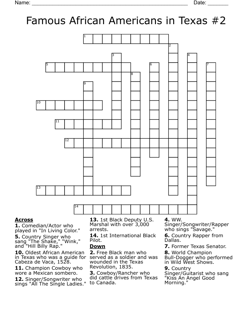 Famous African Americans in Texas #2 Crossword