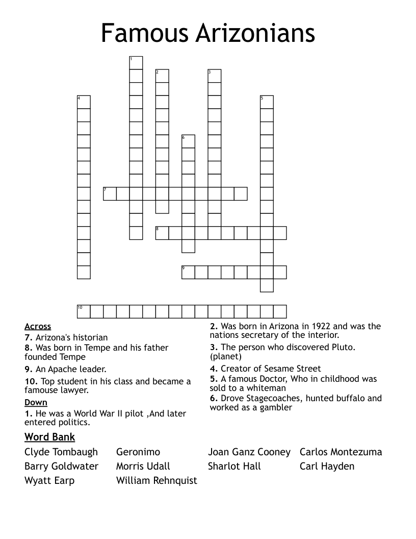 Famous Arizonians Crossword