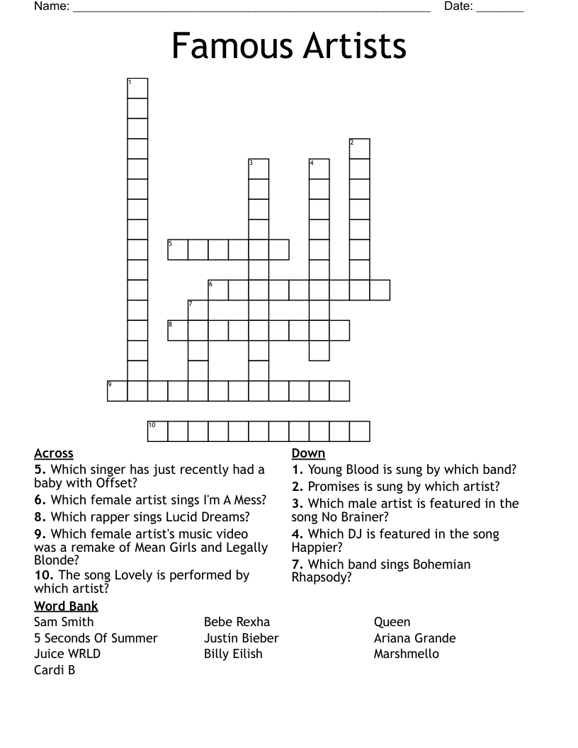 Famous Artists Crossword